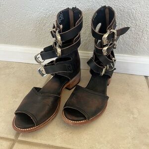 Freebird Black and Brown Heeled Boots with Buckles